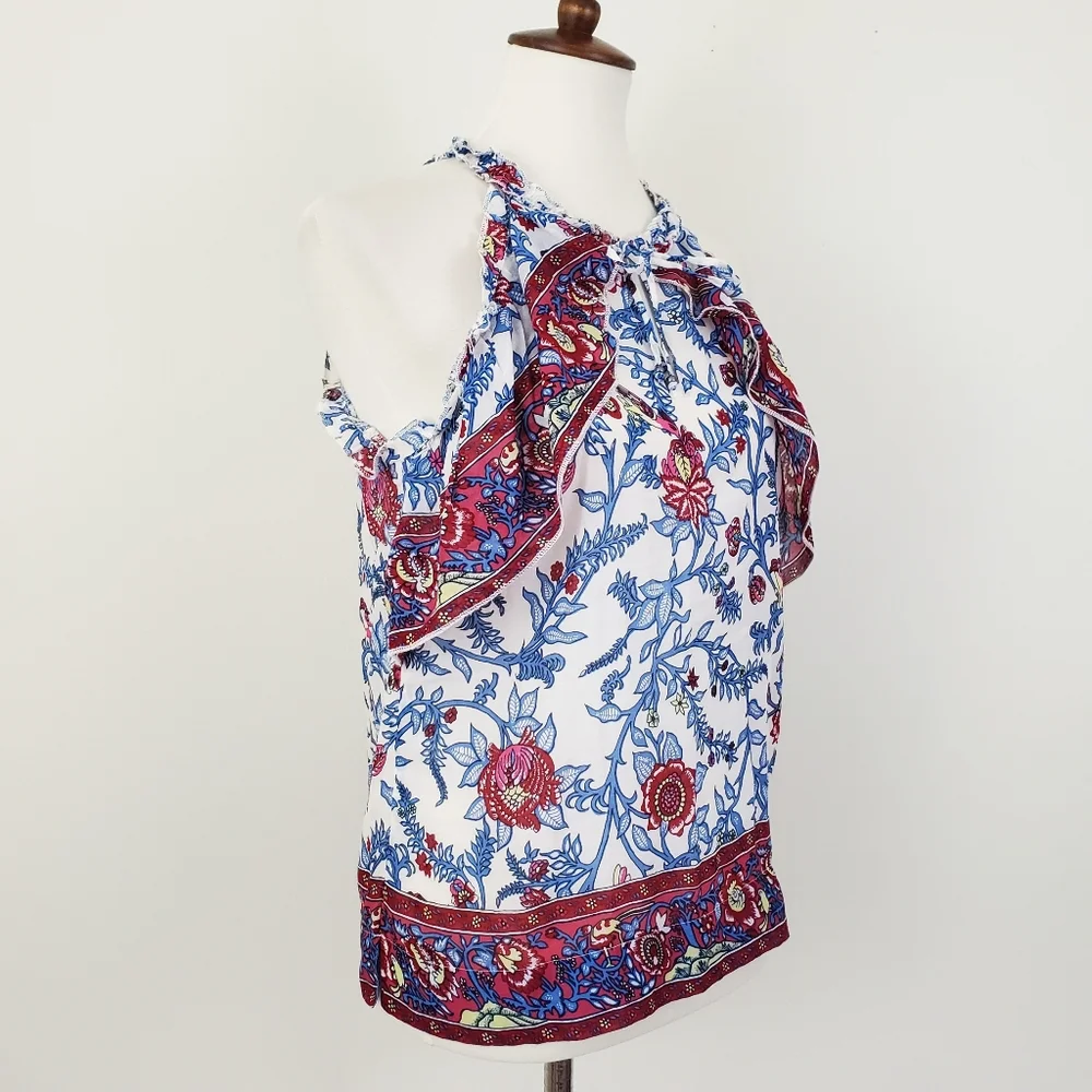 Point Sur J. Crew Ruffle Block Print Top